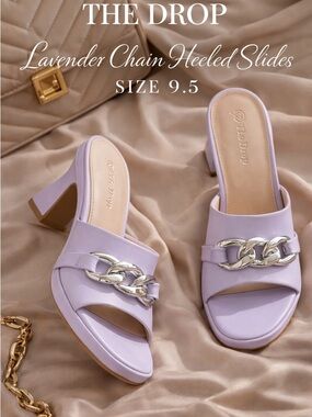 The Drop Lavender Chain Detail Heeled Slide Sandals Size 9.5 (NWT)